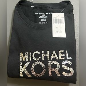 Michael Kors Black Tee with Metallic Logo 100% Cotton Size L/G/G